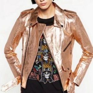 ZARA - Woman Rose Gold Metallic Moto Jacket - New With Tags